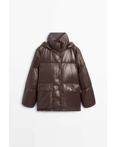 마시모두띠 스탠드업 칼라 후드 다운 재킷 6711/610 BROWN