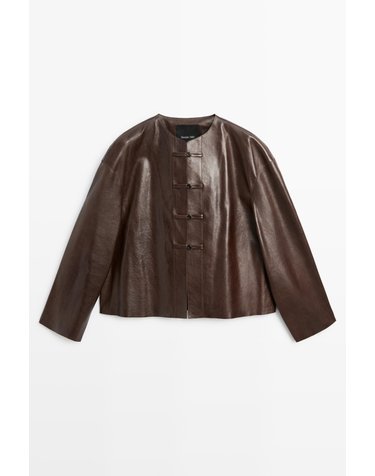 마시모두띠 나파 레더 토글 크롭 자켓 4708/708 BROWN