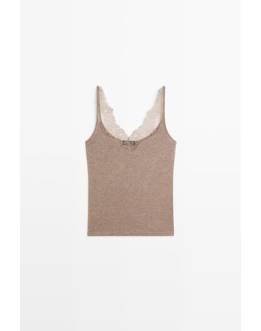 마시모두띠 레이스 트림 스트랩 캐미솔 탑 6865/575 MINK