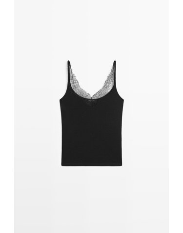 마시모두띠 레이스 트림 스트랩 캐미솔 탑 6865/575 BLACK