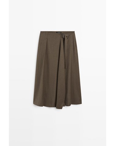 마시모두띠 버클 울 플리츠 미디 스커트 5272/510 MOLE BROWN