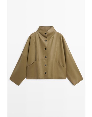 마시모두띠 스탠드 칼라 나파 레더 재킷 4765/665 KHAKI