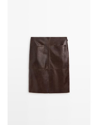 마시모두띠 포켓 디테일 레더 미디 스커트 5301/701 CHOCOLATE