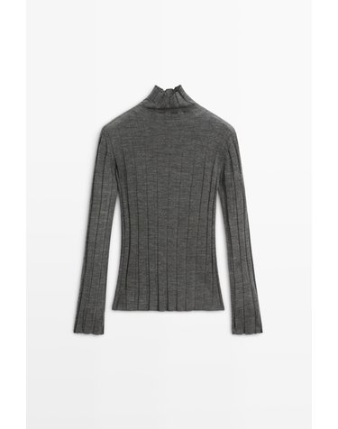 마시모두띠 터틀넥 울 골지 니트 스웨터 5653/585 MEDIUM GREY