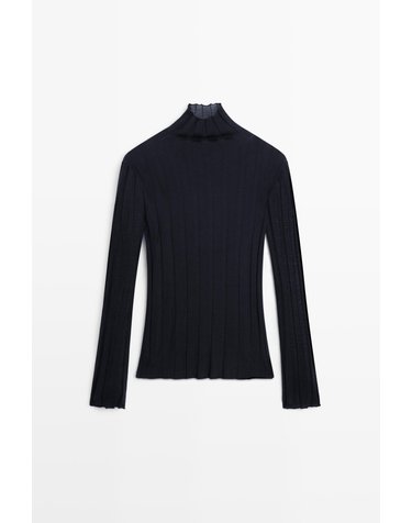 마시모두띠 터틀넥 울 골지 니트 스웨터 5653/585 NAVY BLUE