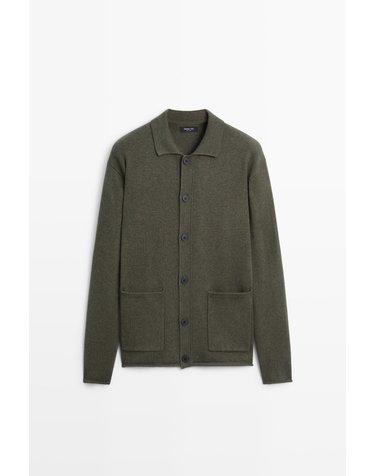 마시모두띠 울 혼방 폴로 칼라 버튼 가디건 1395/221 KHAKI