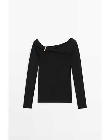 마시모두띠 메탈 디테일 오프숄더 긴팔 탑 6264/577 BLACK