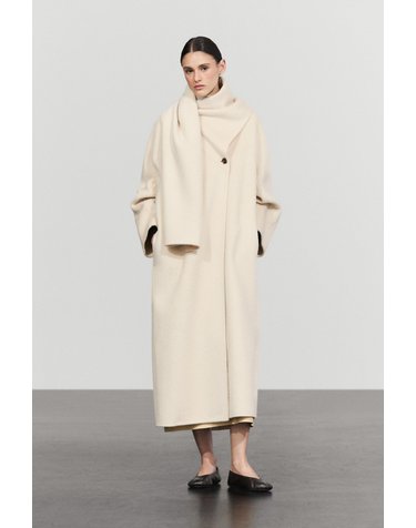 마시모두띠 울 100% 스카프 롱 코트 6428/712 OFF WHITE