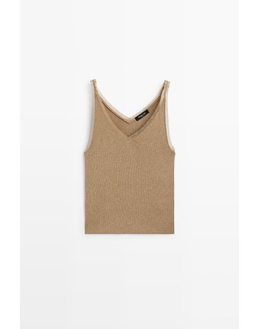 마시모두띠 레이스 브이넥 코튼 캐미솔 탑 6895/215 OCHRE