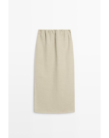 마시모두띠 더블레이어 린넨 미디 스커트 9219/950 PALE KHAKI