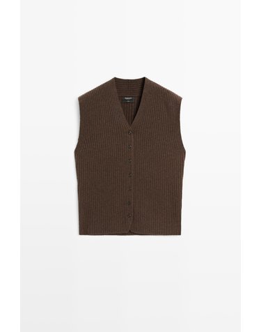 마시모두띠 울 100% V넥 버튼 니트 베스트 5731/595 BROWN MARL