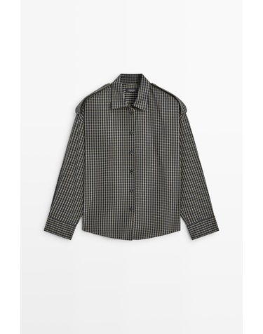 마시모두띠 순면 체크 숄더 디테일 셔츠 5138/438 DARK BLUE