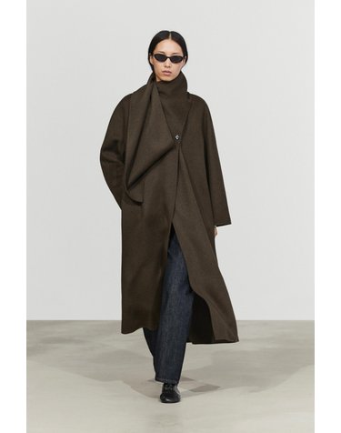 마시모두띠 스카프 디테일 울 혼방 롱 코트 6417/721 GREYISH GREEN