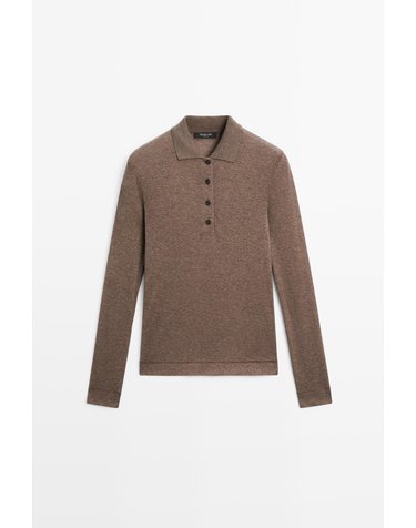 마시모두띠 울 혼방 긴팔 폴로 셔츠 6891/575 MINK
