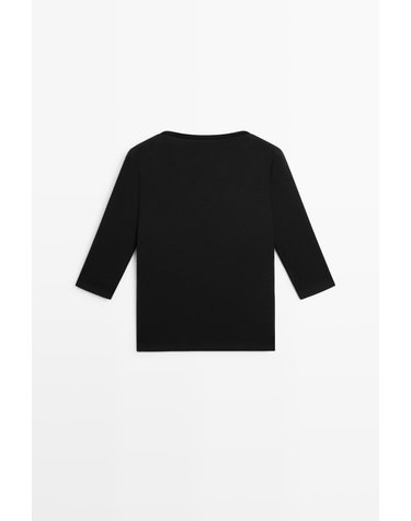 마시모두띠 하이넥 코튼 혼방 긴팔 티셔츠 6258/353 BLACK