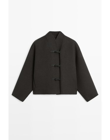 마시모두띠 울 혼방 버튼 디테일 숏 코트 6442/739 DARK GREY