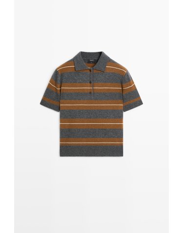 마시모두띠 스트라이프 울 반팔 폴로 니트 셔츠 5616/595 MEDIUM GREY