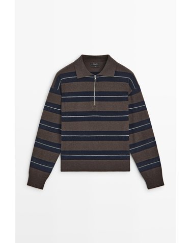 마시모두띠 울 스트라이프 폴로 니트 스웨터 5617/595 NAVY BLUE