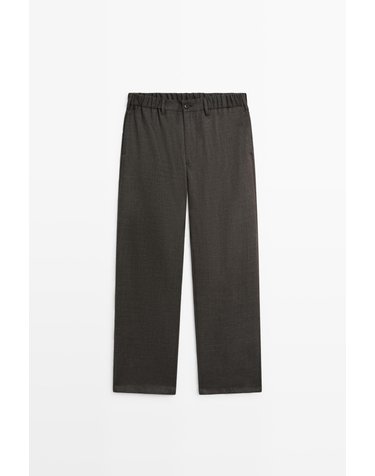 마시모두띠 릴렉스핏 울 밴딩 와이드 팬츠 0138/008 BROWN