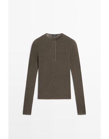 마시모두띠 코튼 캐시미어 헨리넥 긴팔 티셔츠 6278/106 DARK KHAKI