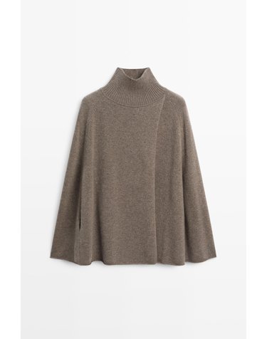 마시모두띠 캐시미어 크로스 하이넥 니트 케이프 6309/861 DARK KHAKI