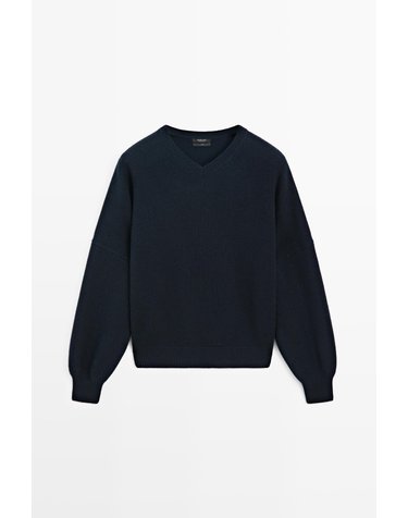 마시모두띠 오버사이즈 브이넥 울 니트 스웨터 5642/595 DARK BLUE