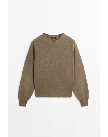 마시모두띠 울 오버사이즈 브이넥 니트 스웨터 5642/595 BEIGE