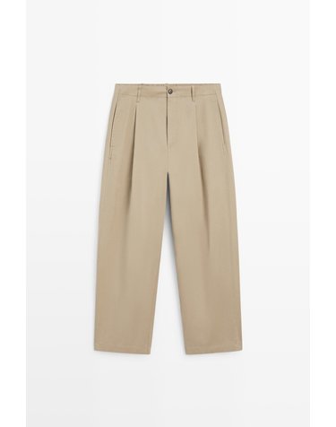 마시모두띠 플리츠 배럴핏 코튼 팬츠 0184/700 BEIGE