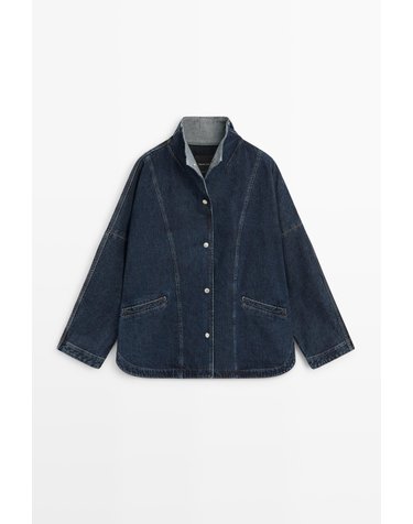마시모두띠 하이넥 오버핏 코튼 데님 자켓 6790/890 DARK BLUE