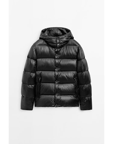 마시모두띠 새틴 후드 숏 다운 패딩 자켓 3260/419 BLACK