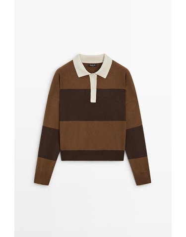 마시모두띠 스트라이프 울 니트 폴로 스웨터 5722/593 BROWN