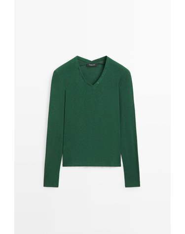 마시모두띠 브이넥 버튼 디테일 긴팔 티셔츠 6277/106 MOSS