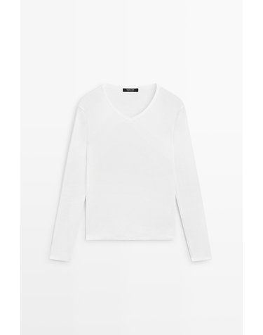 마시모두띠 순면 브이넥 긴팔 티셔츠 6859/820 OFF WHITE