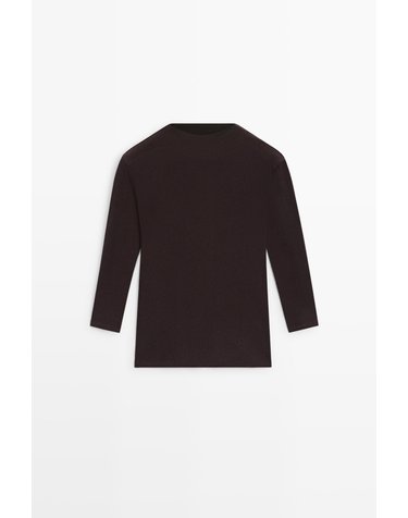 마시모두띠 캐시미어 혼방 7부 소매 티셔츠 6272/106 MOLE BROWN