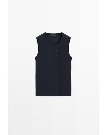 마시모두띠 코튼 캐시미어 민소매 버튼 티셔츠 6276/106 NAVY BLUE