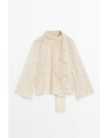마시모두띠 레이스 타이넥 긴팔 블라우스 6851/204 BEIGE