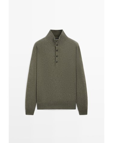 마시모두띠 울 블렌드 버튼 모크넥 니트 스웨터 1404/214 KHAKI