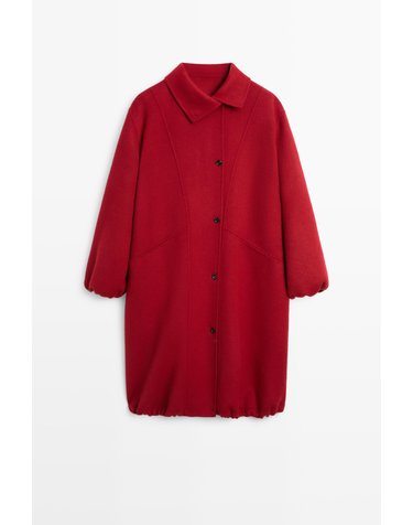 마시모두띠 비대칭 칼라 울 혼방 롱 코트 6447/743 RED