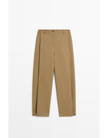 마시모두띠 배럴핏 사이드 플리츠 코튼 팬츠 5044/744 MOLE BROWN