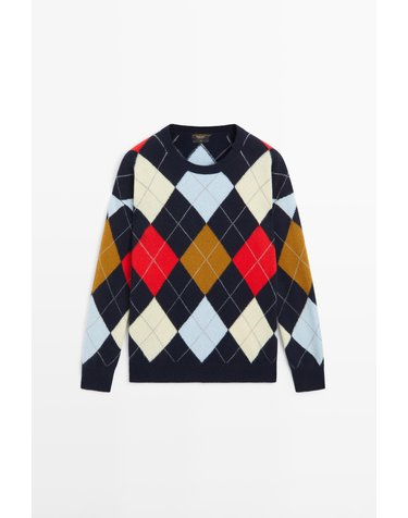 마시모두띠 아가일 인타르시아 울 니트 스웨터 5656/596 NAVY BLUE