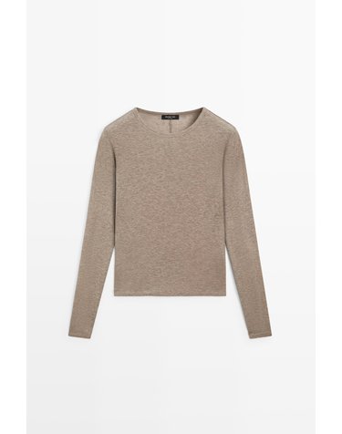 마시모두띠 울 혼방 라운드넥 긴팔 티셔츠 6872/575 MOLE BROWN