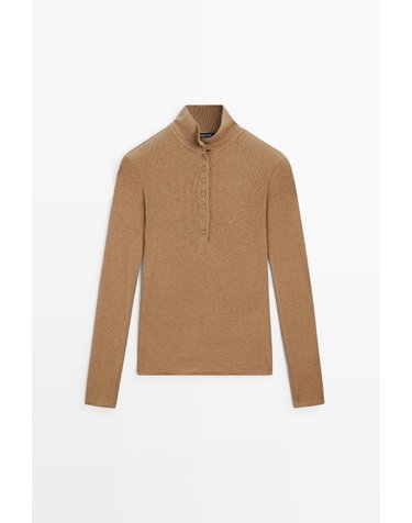 마시모두띠 코튼 캐시미어 모크넥 긴팔 티셔츠 6285/106 DARK CAMEL