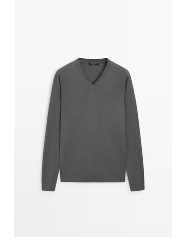 마시모두띠 코튼 혼방 V넥 니트 스웨터 1420/227 MEDIUM GREY