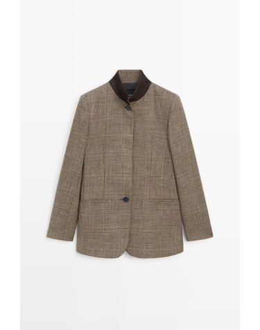 마시모두띠 체크 배색 칼라 블레이저 6015/522 BROWN