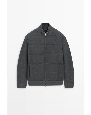 마시모두띠 100% 울 퀼팅 믹스 집업 가디건 1315/209 ANTHRACITE GREY