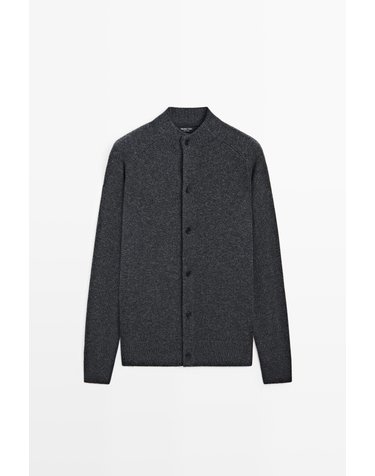 마시모두띠 울 혼방 모크넥 니트 가디건 1409/214 DARK GREY