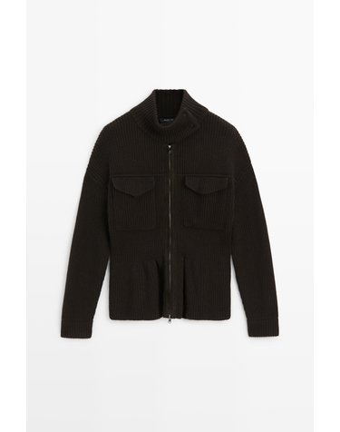 마시모두띠 스웨이드 포켓 집업 니트 카디건 5962/545 BROWN