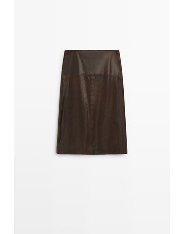 마시모두띠 스트레이트 레더 미디 스커트 5301/301 BROWN