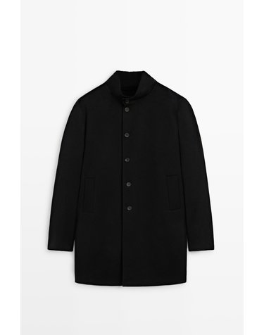 마시모두띠 하이넥 울 블렌드 싱글 코트 2898/750 BLACK