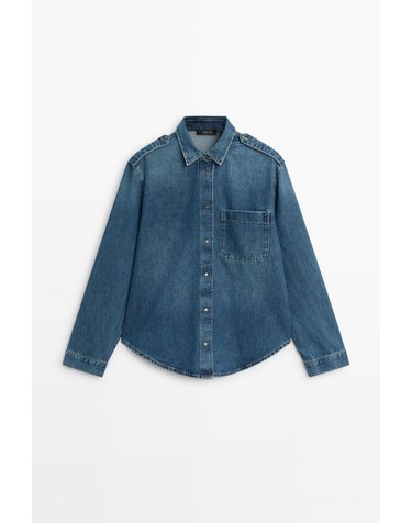 마시모두띠 숄더 탭 디테일 데님 셔츠 5172/871 MEDIUM BLUE